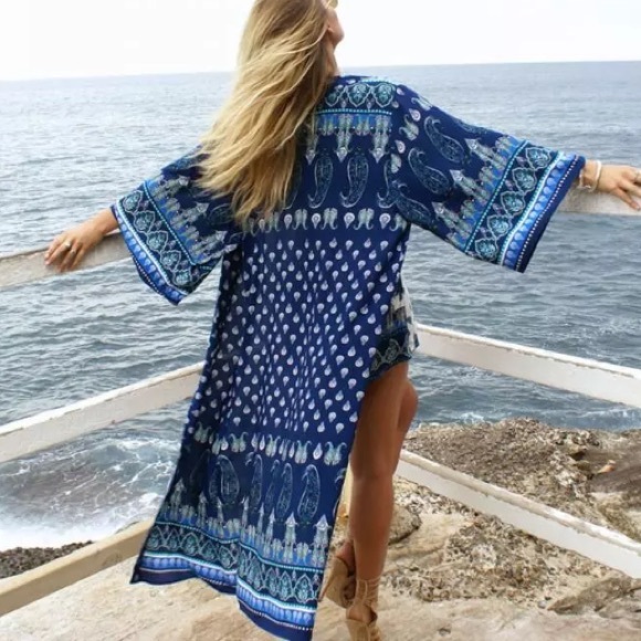 🎉HP🎉 Maxi KIMONO Coverup Cardigan Purple Blue - Picture 2 of 3